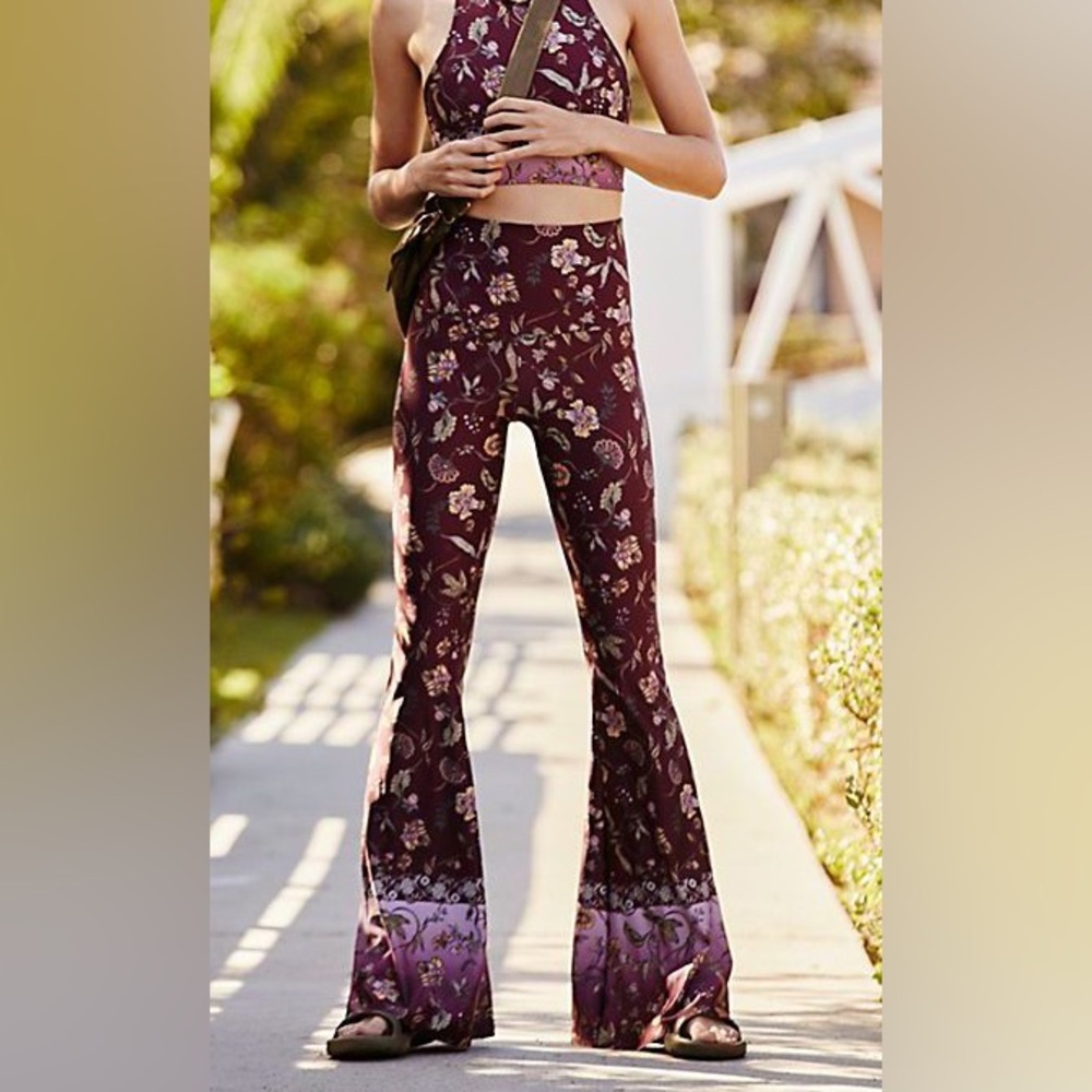 Free People Movement x Onzie Floral Burgundy Flare Leggings